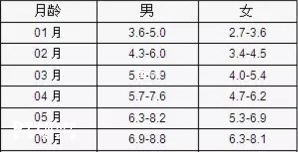 1～6個月寶寶體重標準