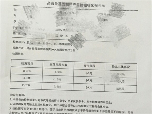 无创DNA三体参考值看男女不准